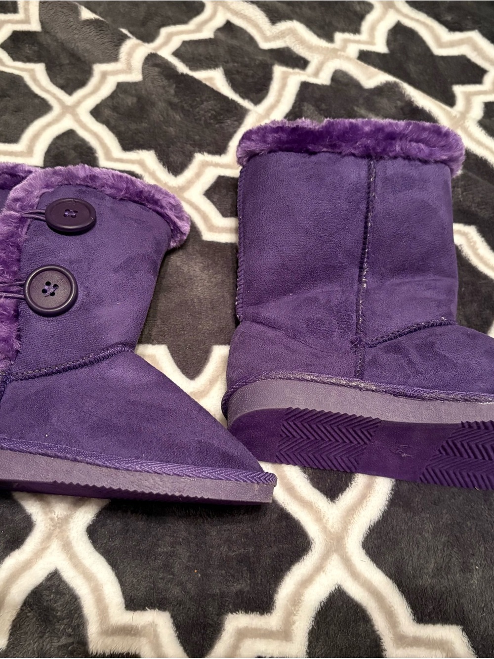 Kids Purple Button Faux-Suede Winter Boots
